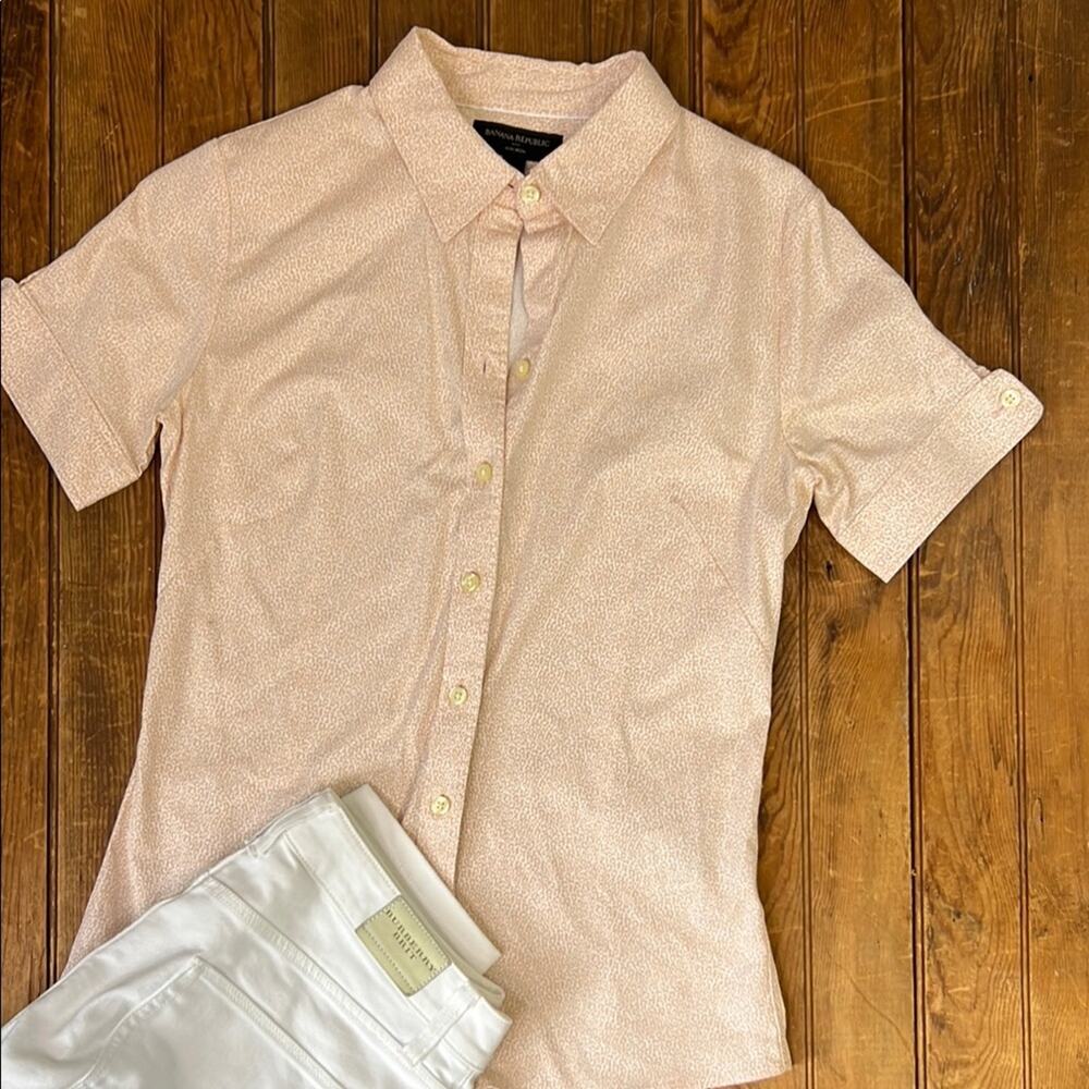 Banana Republic women’s top short sleeve fitted no iron pink peach blouse size 6